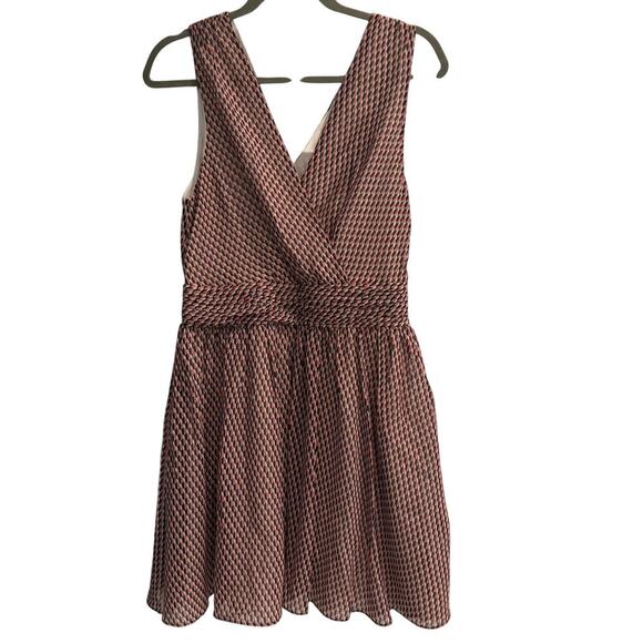 AX Armani Exchange Size 8 Black Red Geo Print Faux Wrap Fit and Flare - Picture 1 of 5